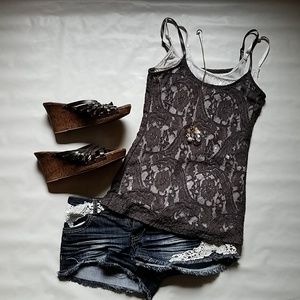 Lace and sequenced tank top
